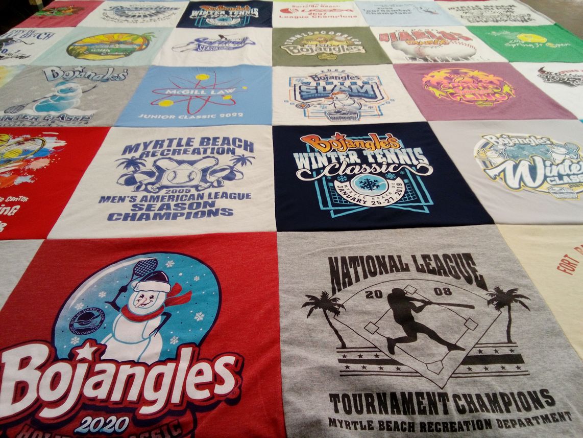 T-shirt quilt with tennis, sports themes by Robert from SC