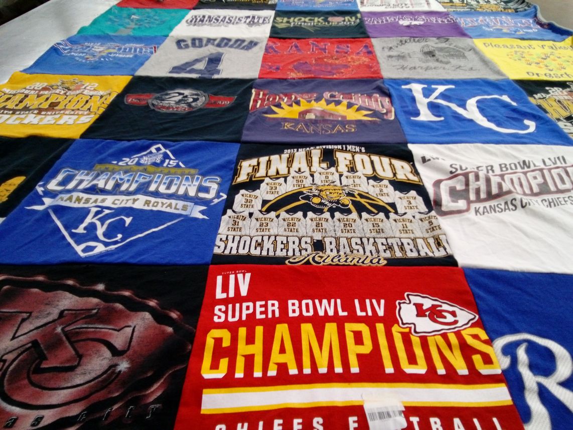 T-shirt quilt featuring kansas city royals, kansas city chiefs by Beverly from KS