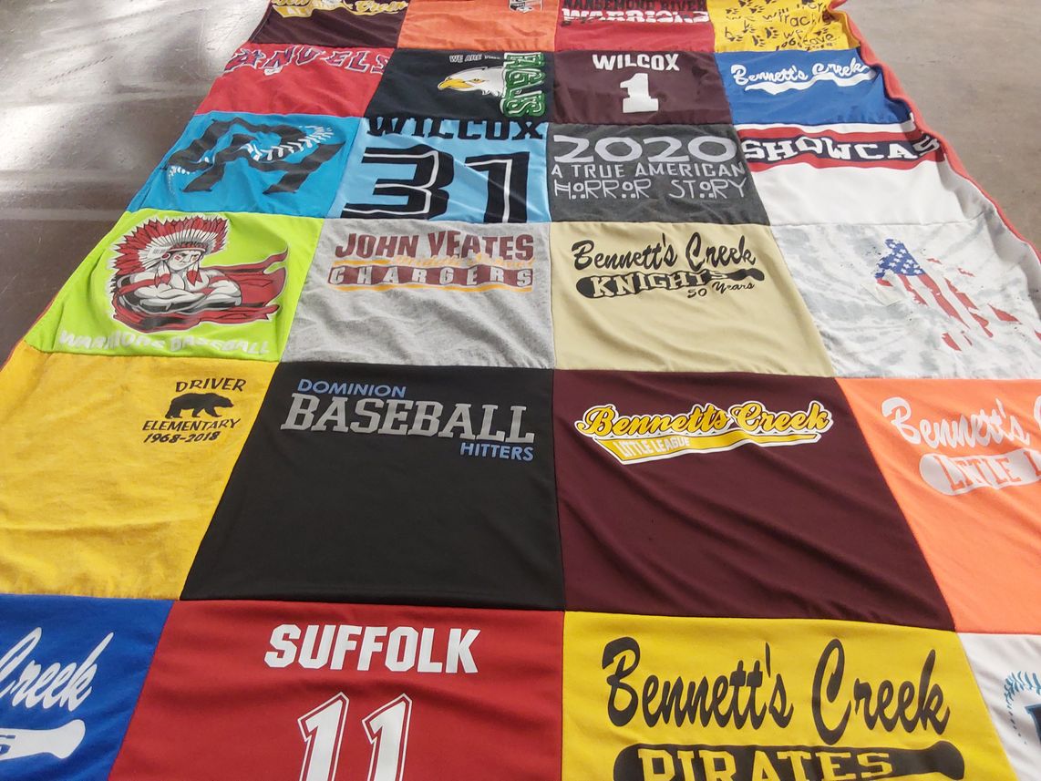 T-shirt quilt featuring bennett's creek knights, bennett's creek pirates by Stacey from VA