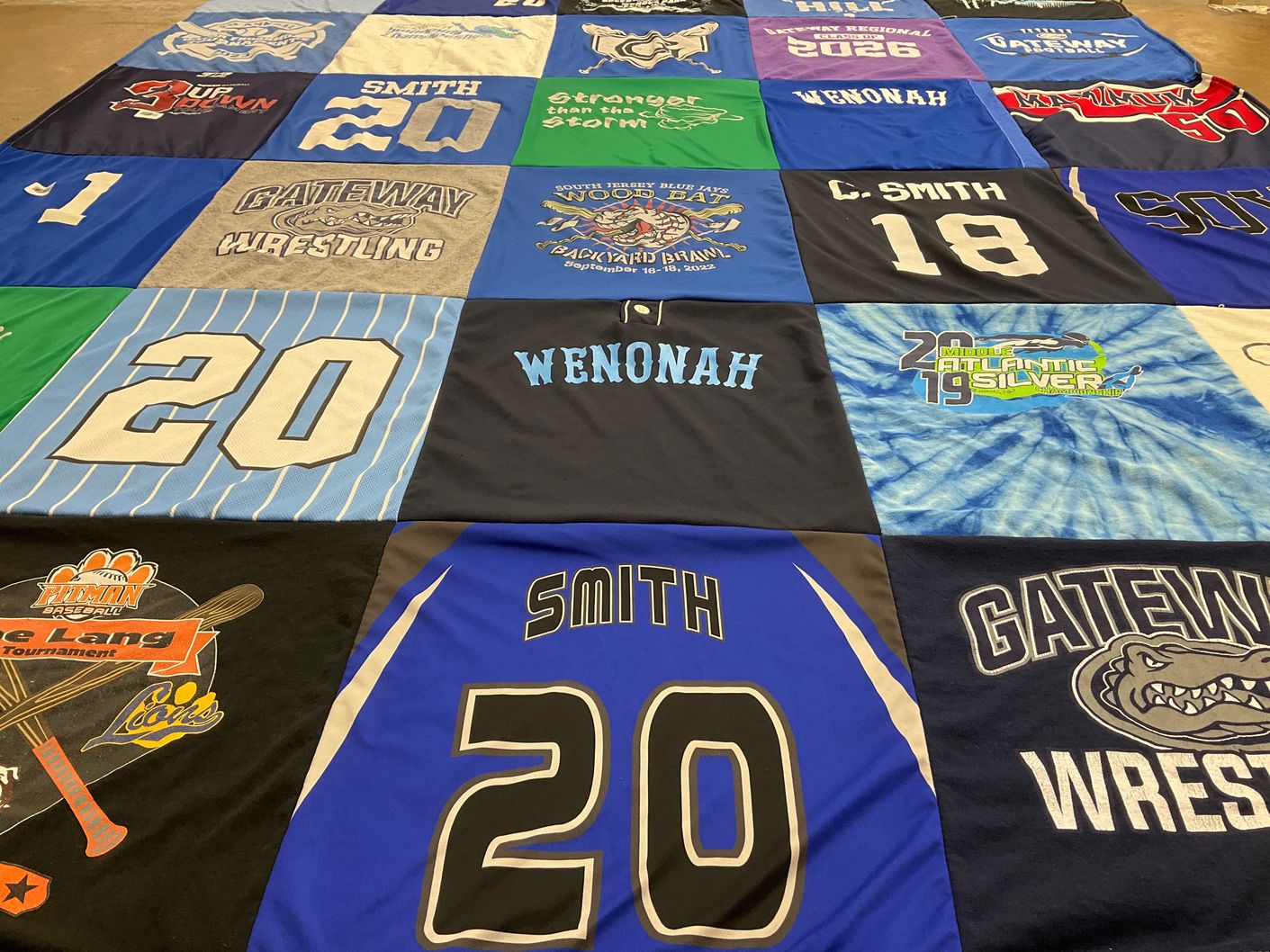 T-shirt quilt from wenonah high school, gateway high school by Jeannette from NJ