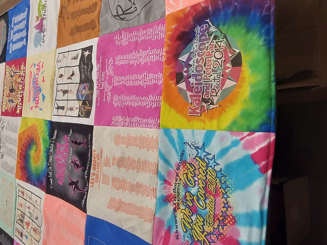 T-shirt quilt with dance themes by Lynsey from IL