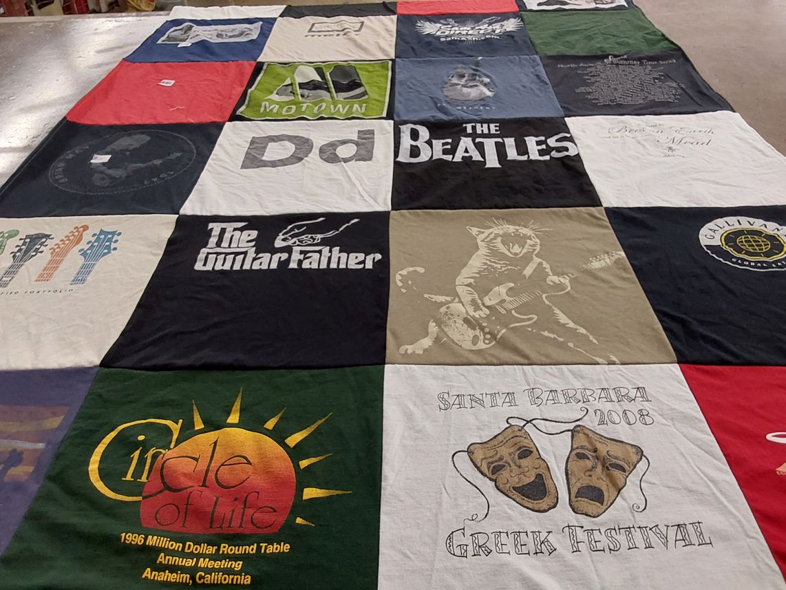 T-shirt quilt with music, guitar themes by Dennis from NH