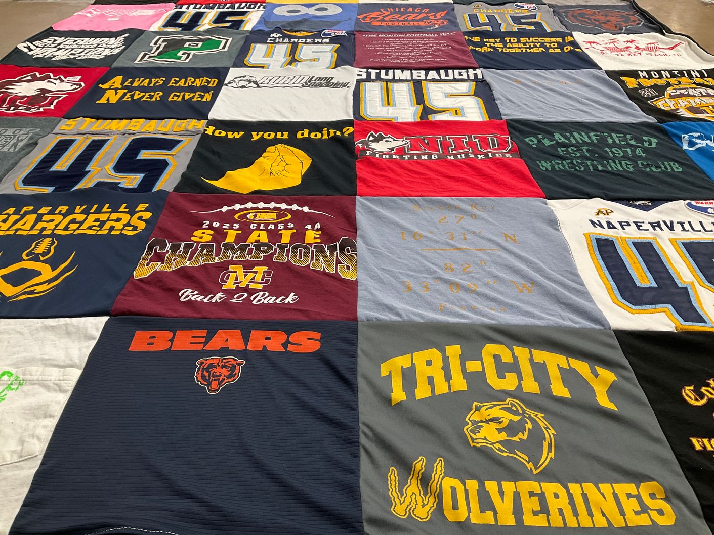 T-shirt quilt featuring naperville central chargers, naperville north fighting huskies by K from IL