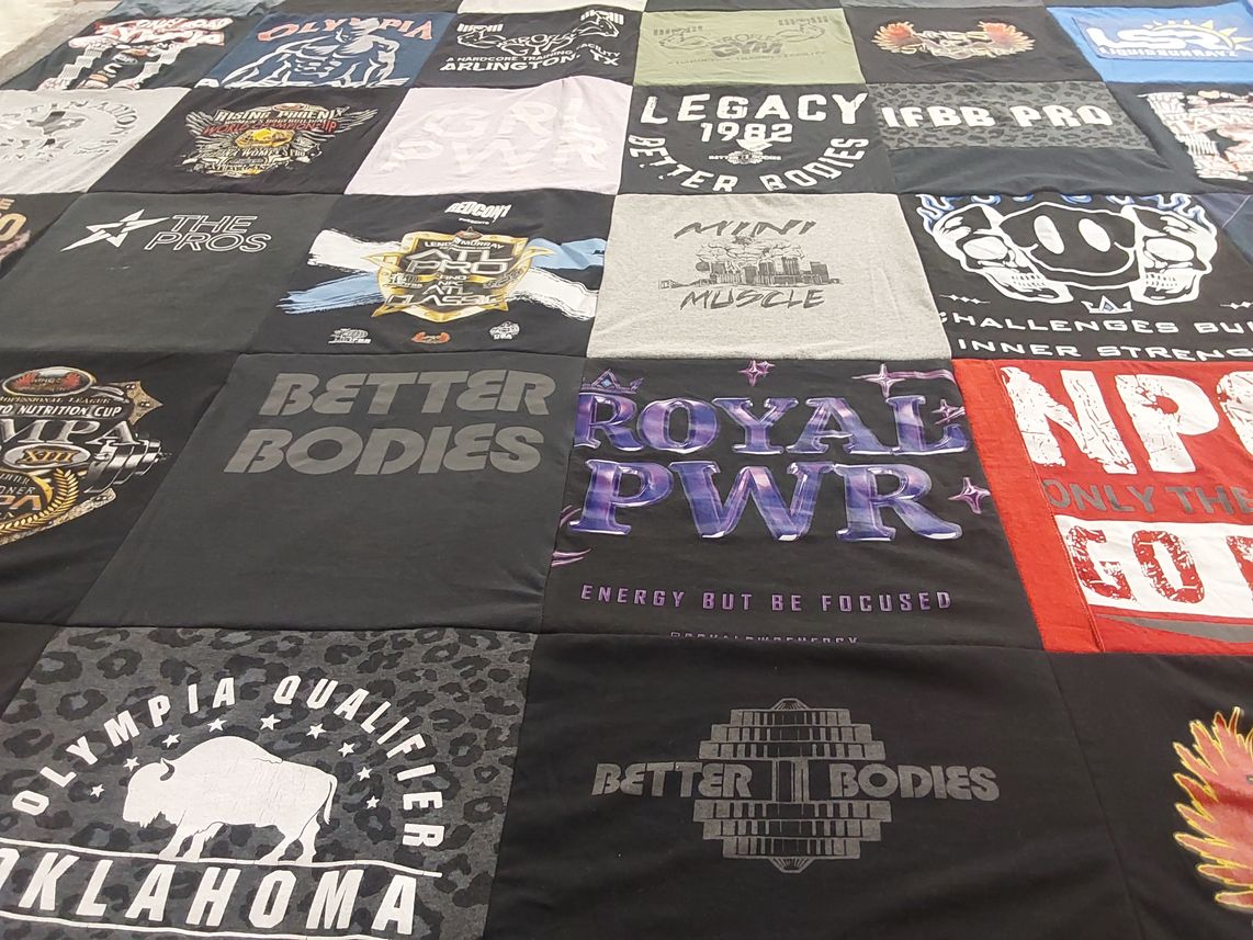 T-shirt quilt with bodybuilding, fitness themes by Allison from TX