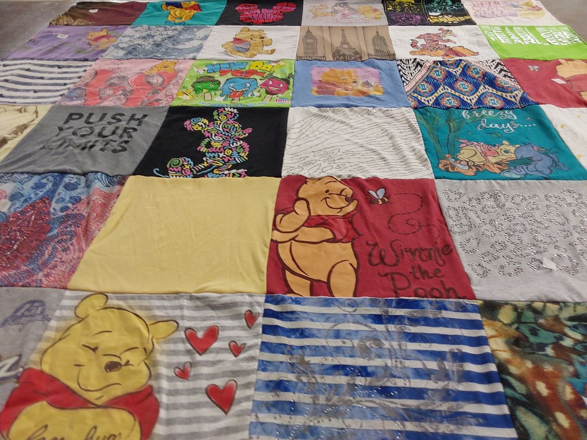 T-shirt quilt with cartoons, animation themes by Bria from CA