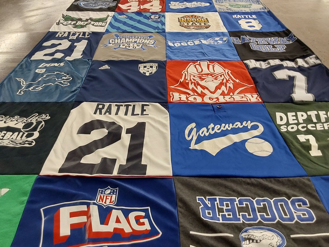 T-shirt quilt featuring west deptford high school lions by Jeanette from NJ
