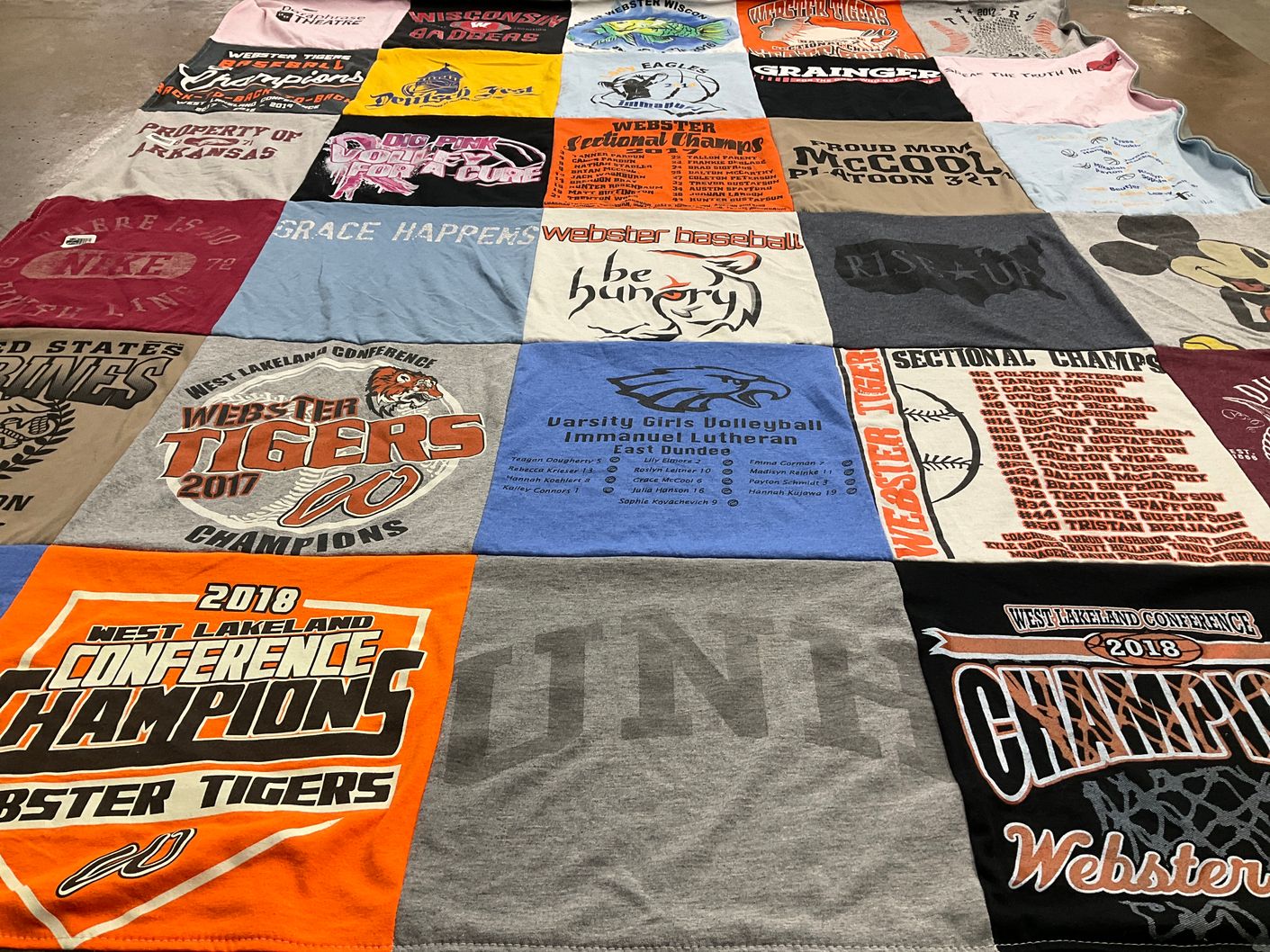 T-shirt quilt featuring webster tigers by Kristen from WI