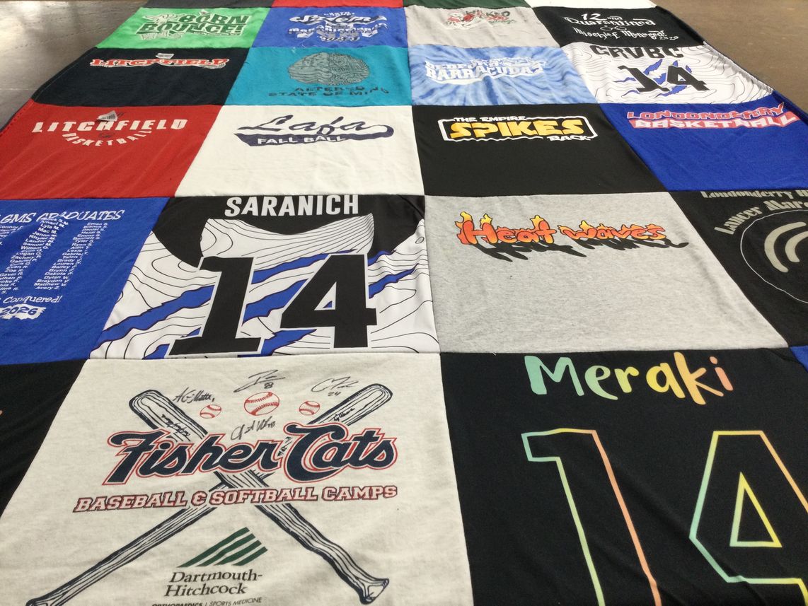 T-shirt quilt featuring fisher cats baseball and softball camps by Kara from NH
