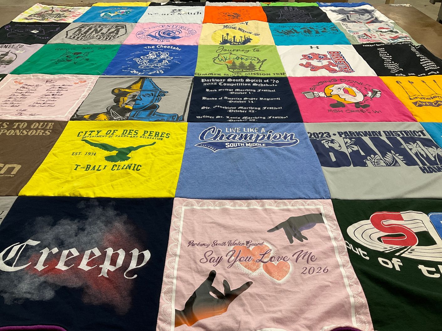 T-shirt quilt from south middle school, parkway south high school by Paula from MO