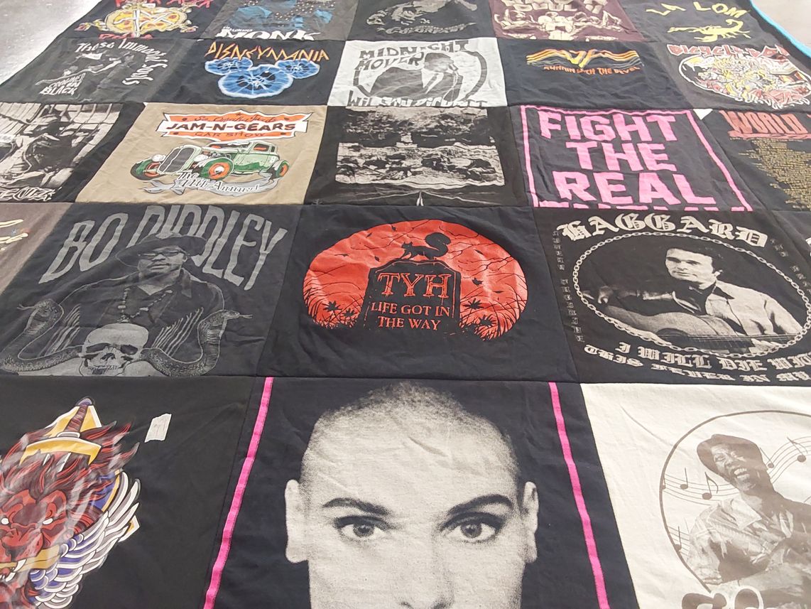 T-shirt quilt with music, concerts themes by Devin from NE