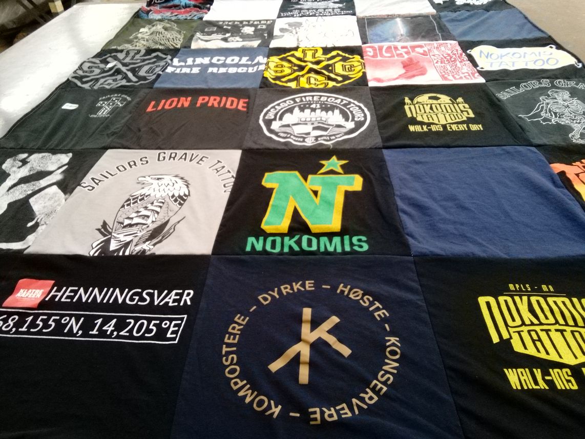 T-shirt quilt with tattoo art themes by Devin from NE