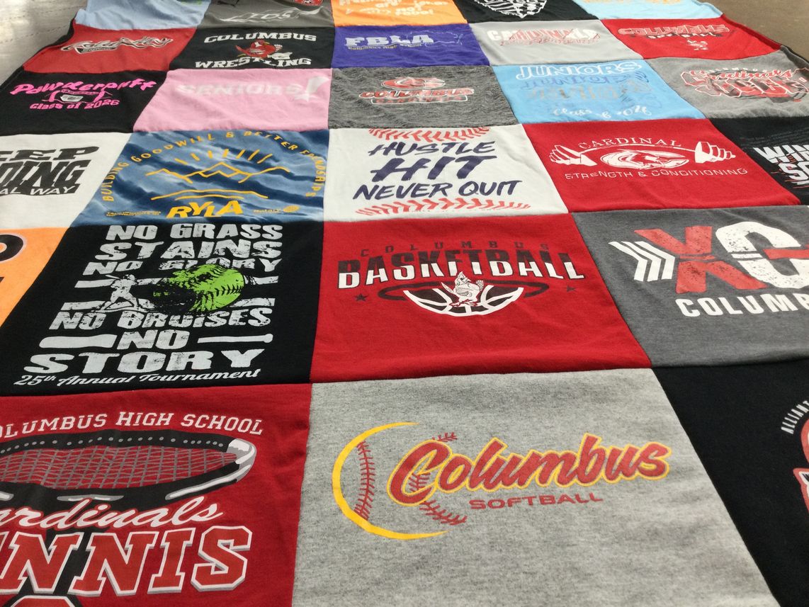 T-shirt quilt featuring columbus basketball, columbus wrestling by Jamie from WI