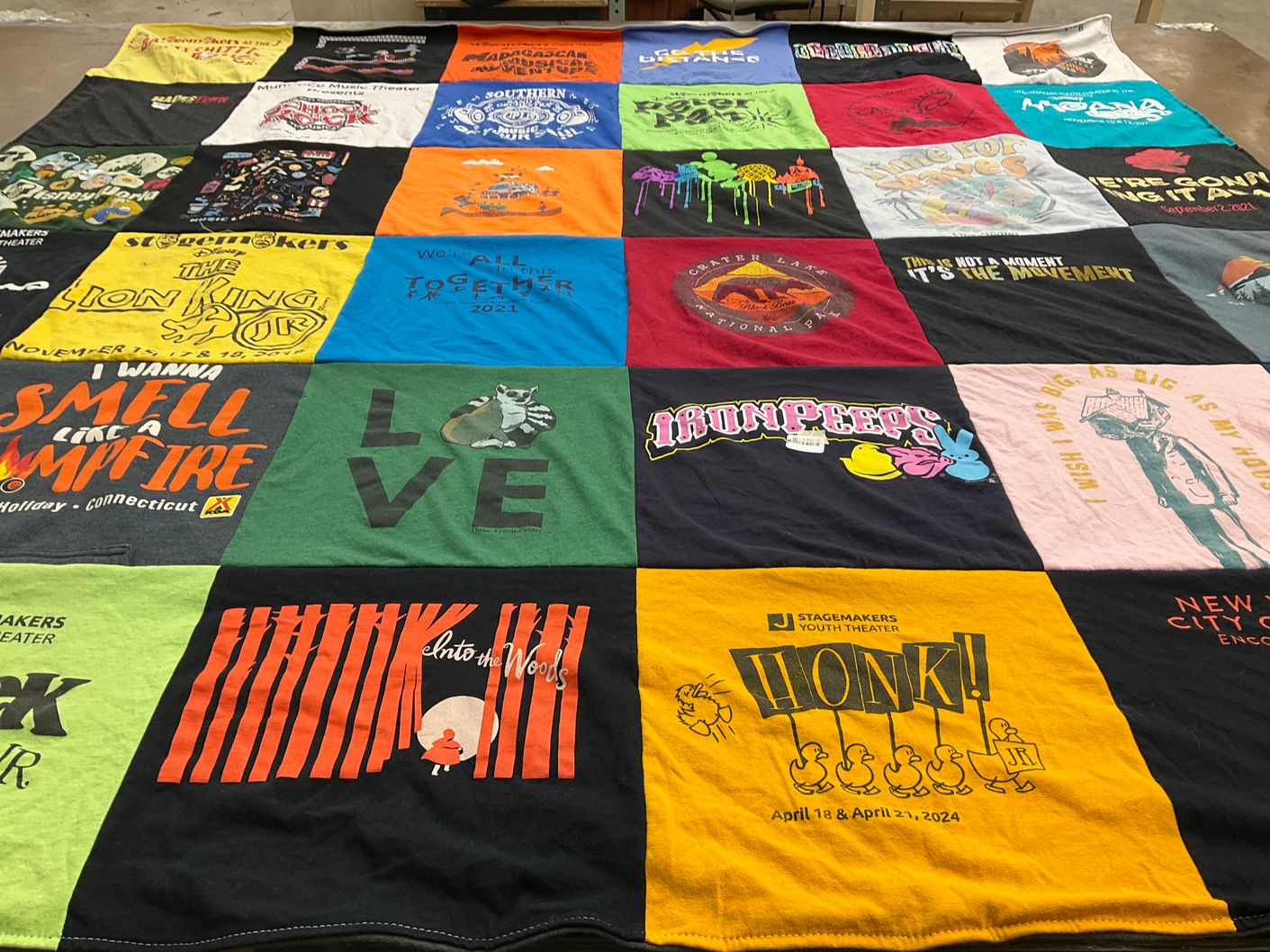 T-shirt quilt with theater, musicals themes by Amy from PA