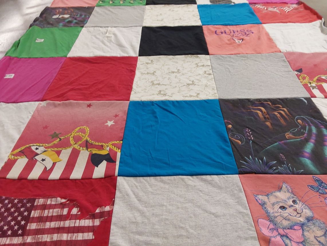 T-shirt quilt with cats, patriotic themes themes by linda from TX