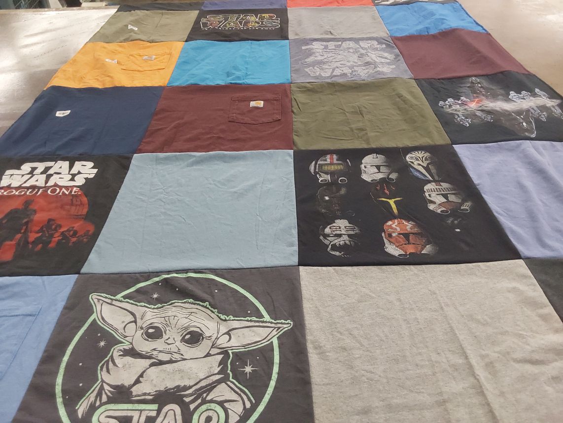 T-shirt quilt with sci-fi, movies themes by Joshua from KY