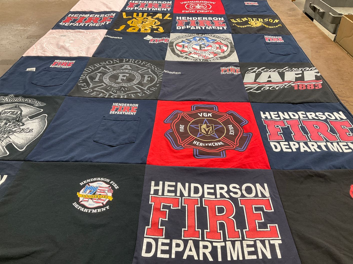 T-shirt quilt with firefighting, emergency services themes by Israel from NV