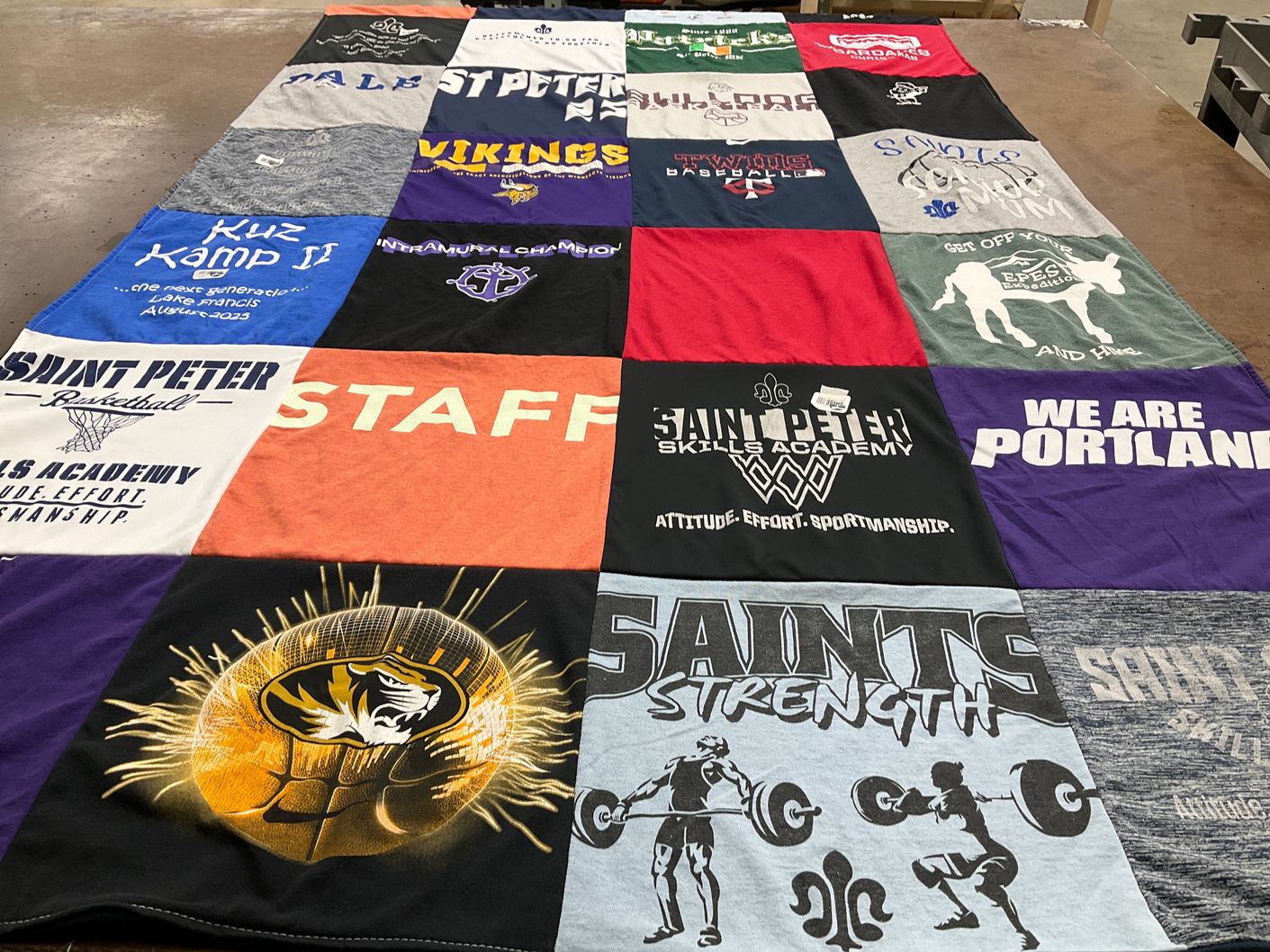 T-shirt quilt featuring saint peter basketball, tigers by Heather from MN
