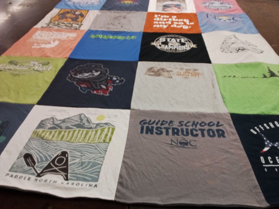 T-shirt quilt with paddling, outdoor activities themes by Kelly from MS