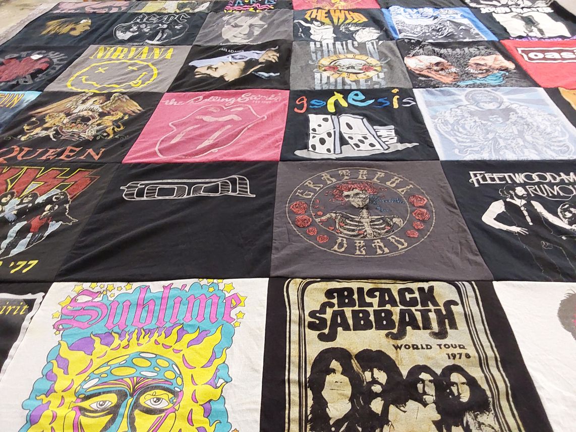 T-shirt quilt with music, rock themes by Brandon from TN