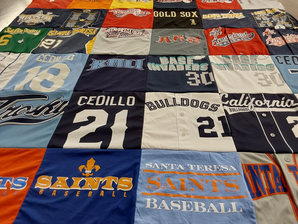 T-shirt quilt featuring santa teresa baseball, bulldogs by Christy from CA