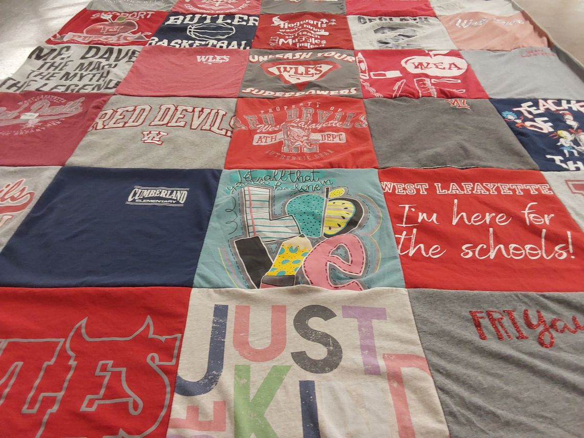 T-shirt quilt from cumberland elementary school, west lafayette high school by Ann from IN