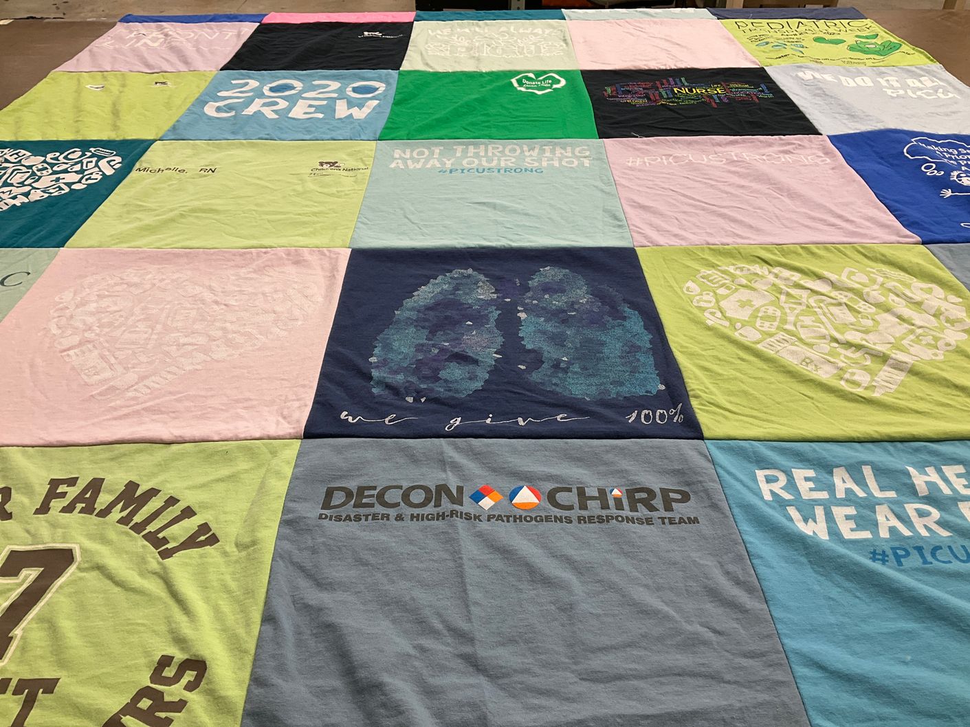 T-shirt quilt with healthcare, nursing themes by Michelle from MD