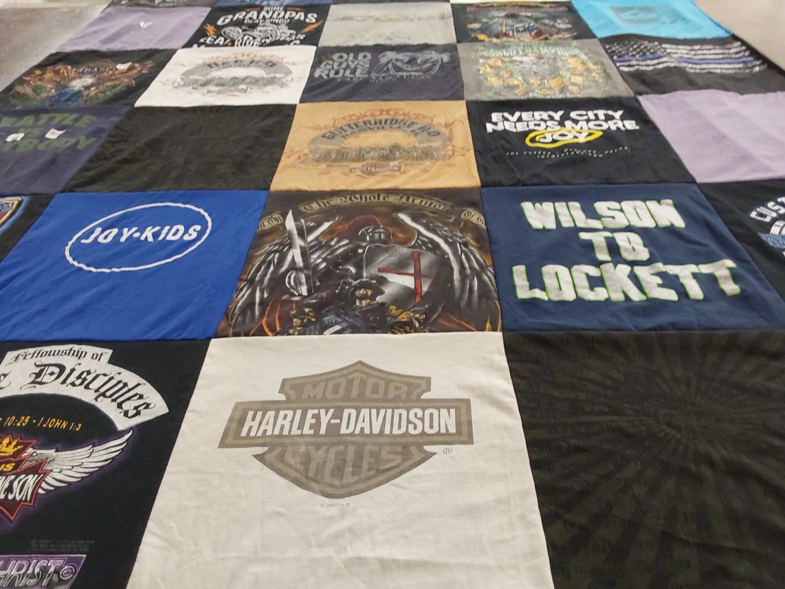 T-shirt quilt with motorcycles, community themes by Kristin from OR
