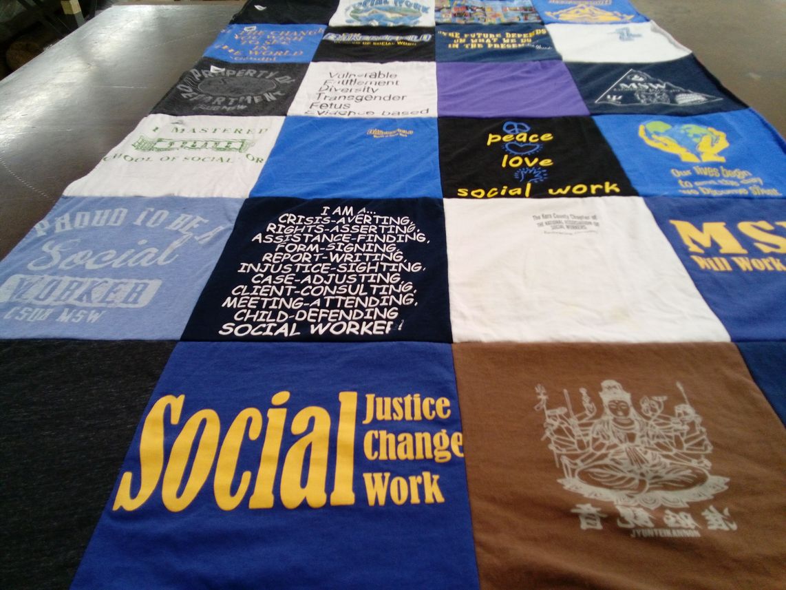 T-shirt quilt from school of social work by Roseanna from PA