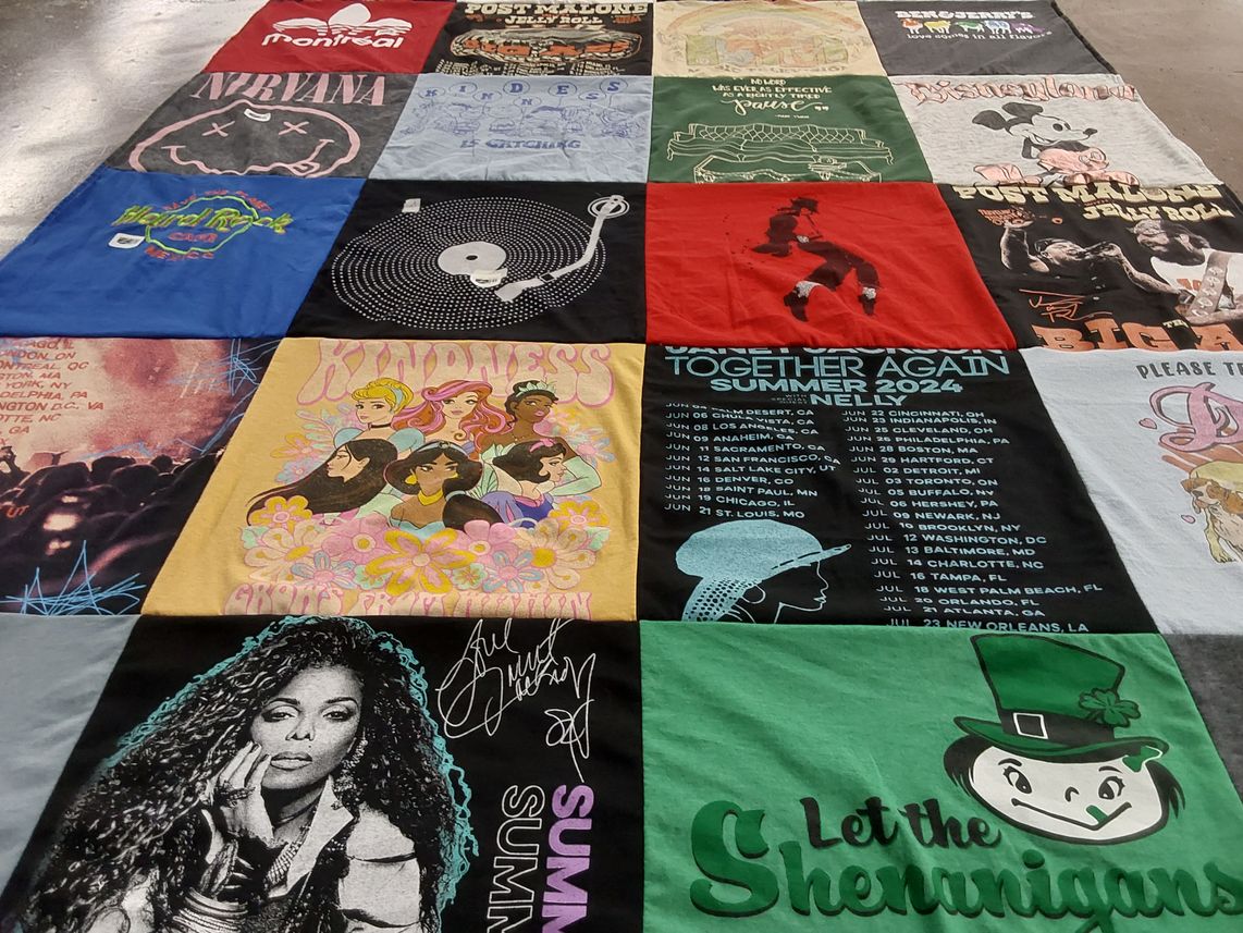 T-shirt quilt with music, disney themes by Gabina from TX