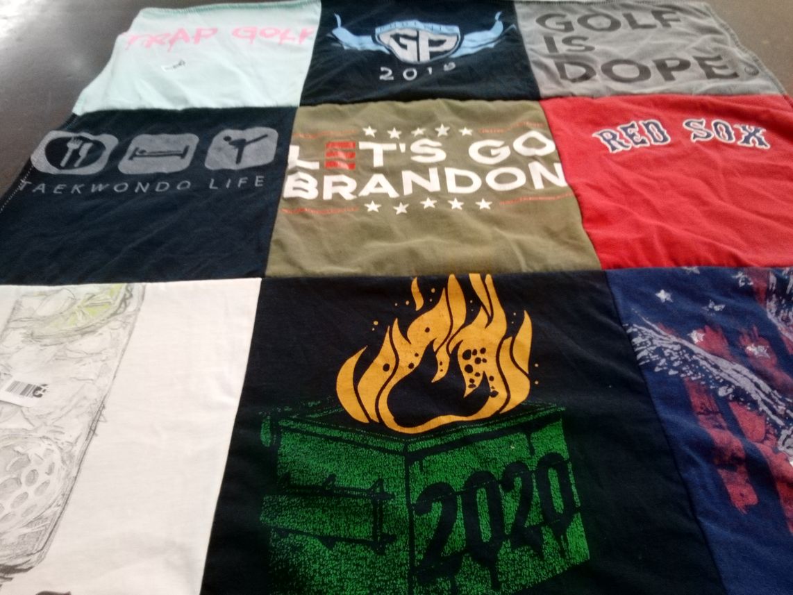 T-shirt quilt with golf, taekwondo themes by Min from AZ
