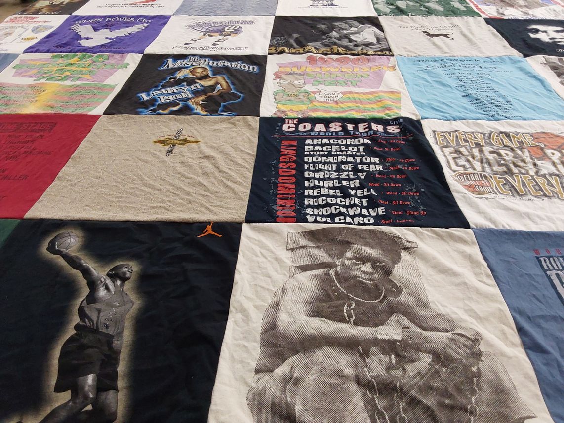 T-shirt quilt with basketball, music themes by James from NJ