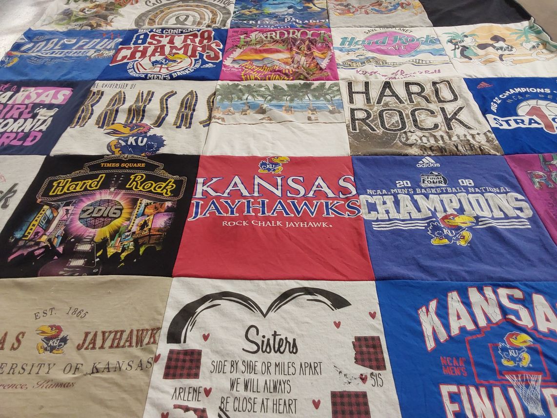 T-shirt quilt featuring kansas jayhawks by Terri from CA