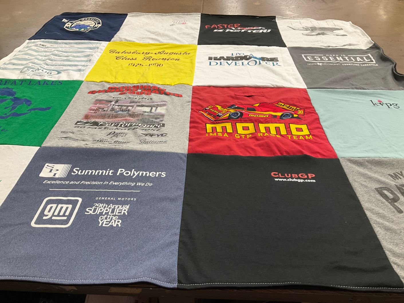 T-shirt quilt with racing themes by Pamela from MI