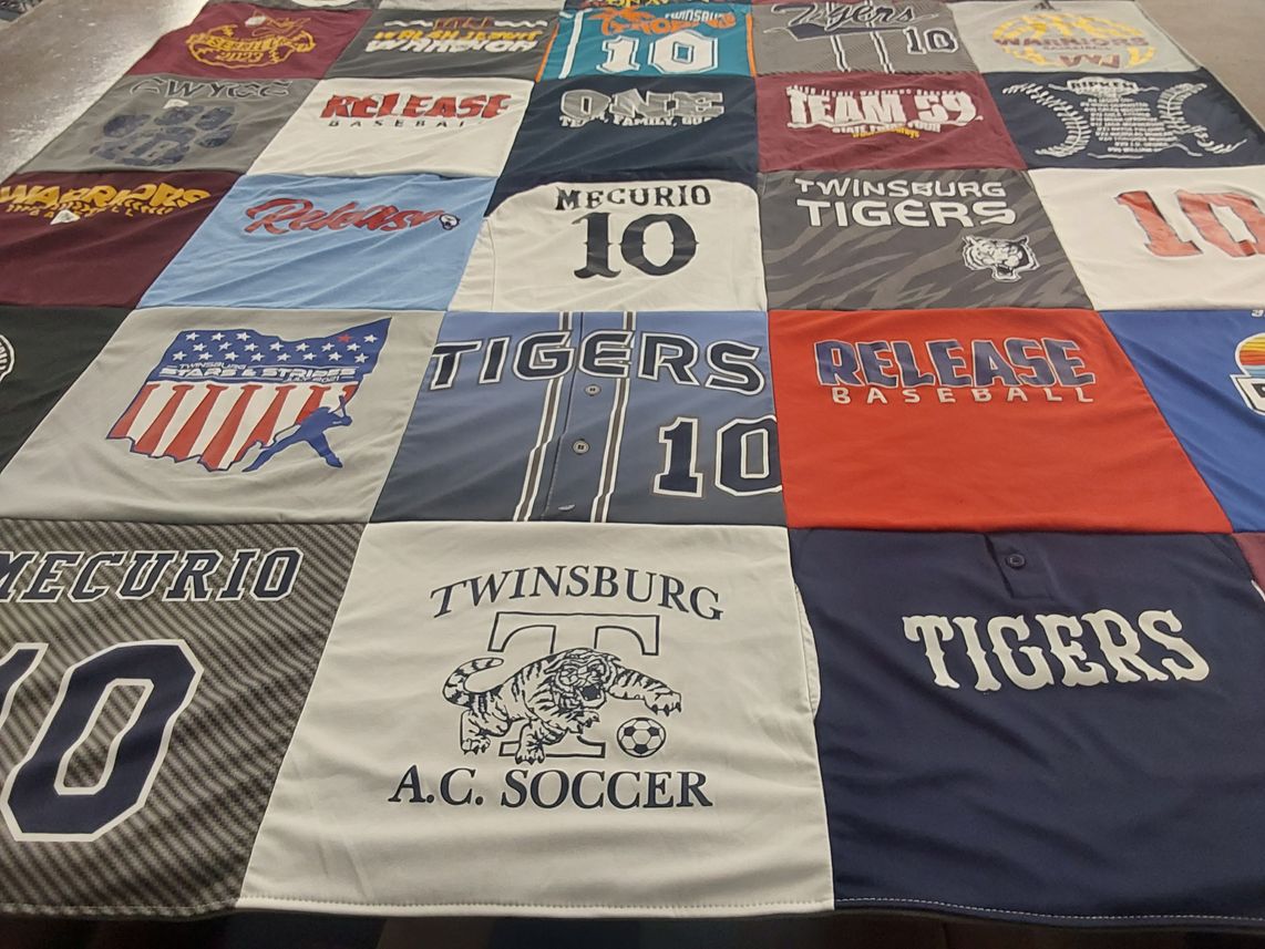 T-shirt quilt featuring twinsburg tigers, release baseball by Kimberly from OH