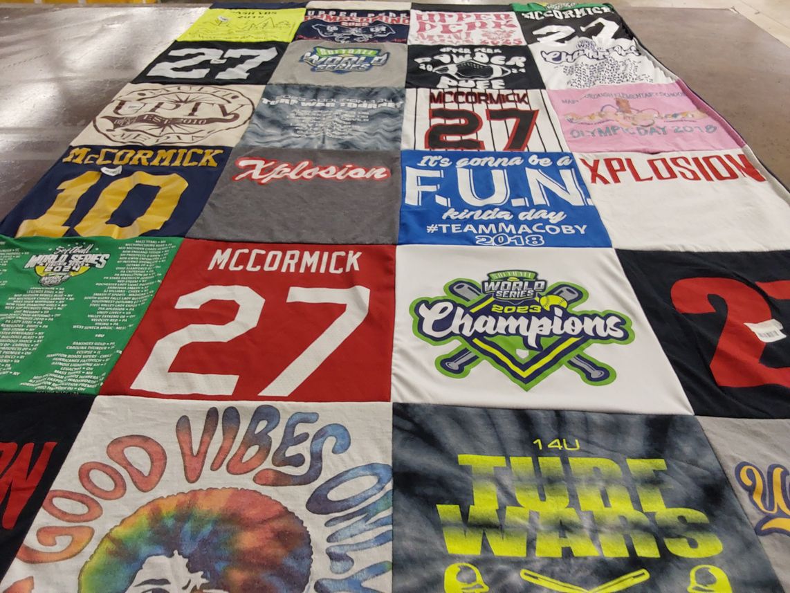T-shirt quilt with sports, team spirit themes by Emily from PA