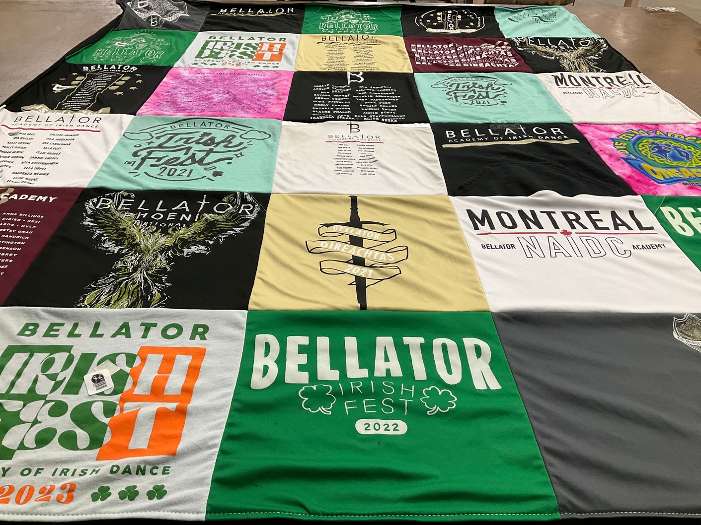 T-shirt quilt with irish dance themes by Sara from WI