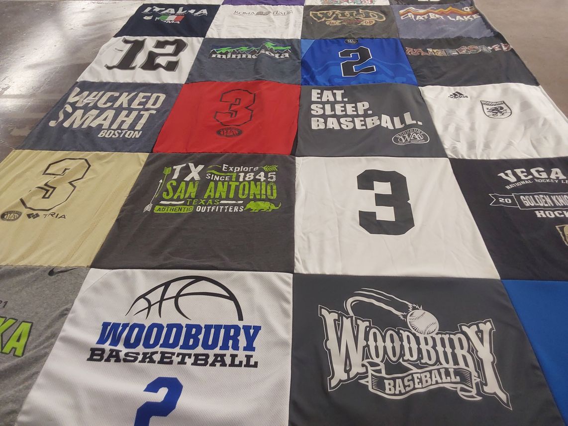 T-shirt quilt featuring woodbury basketball by Stacy from MN