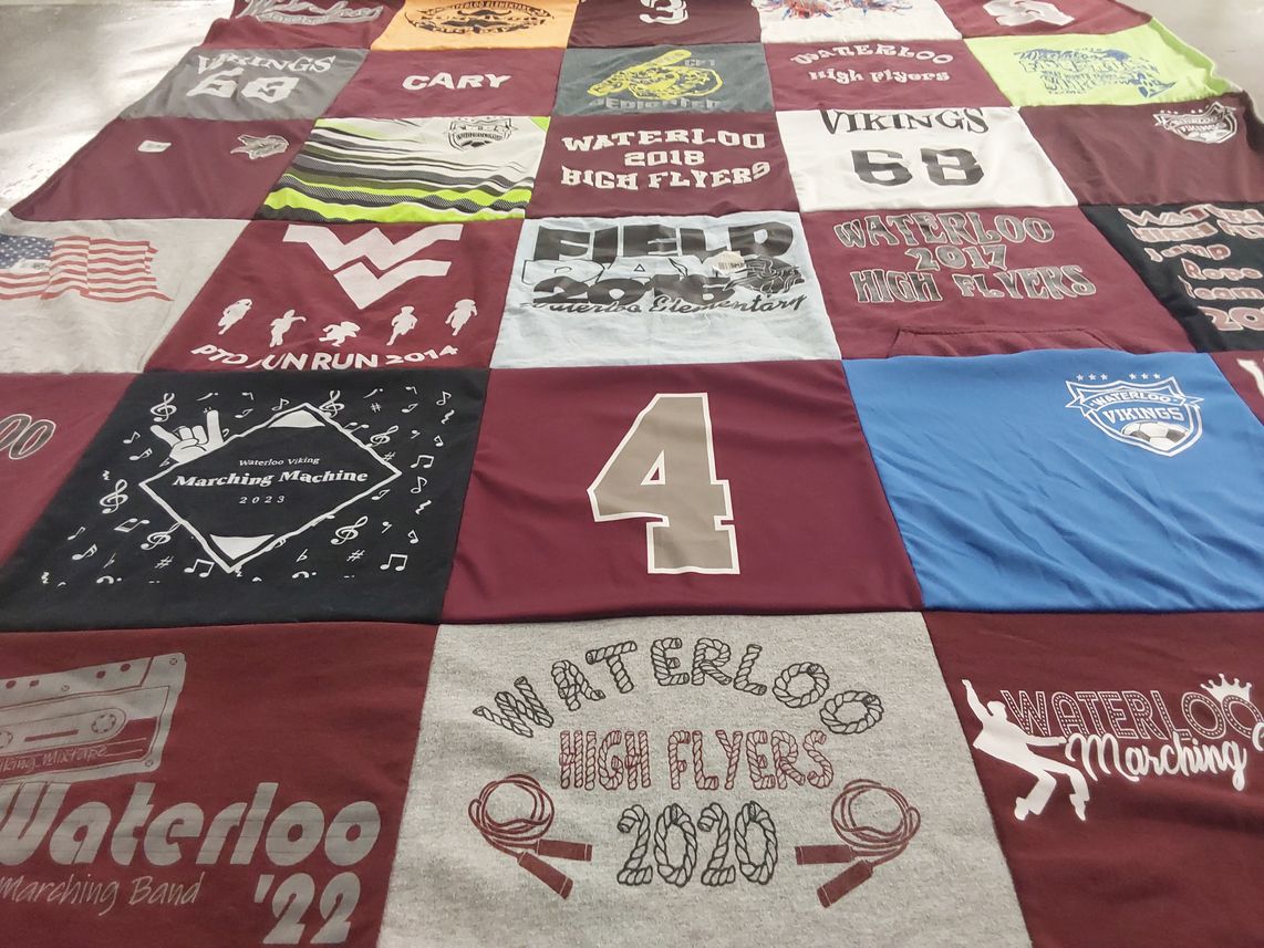T-shirt quilt featuring waterloo high school vikings by Lindsay from OH