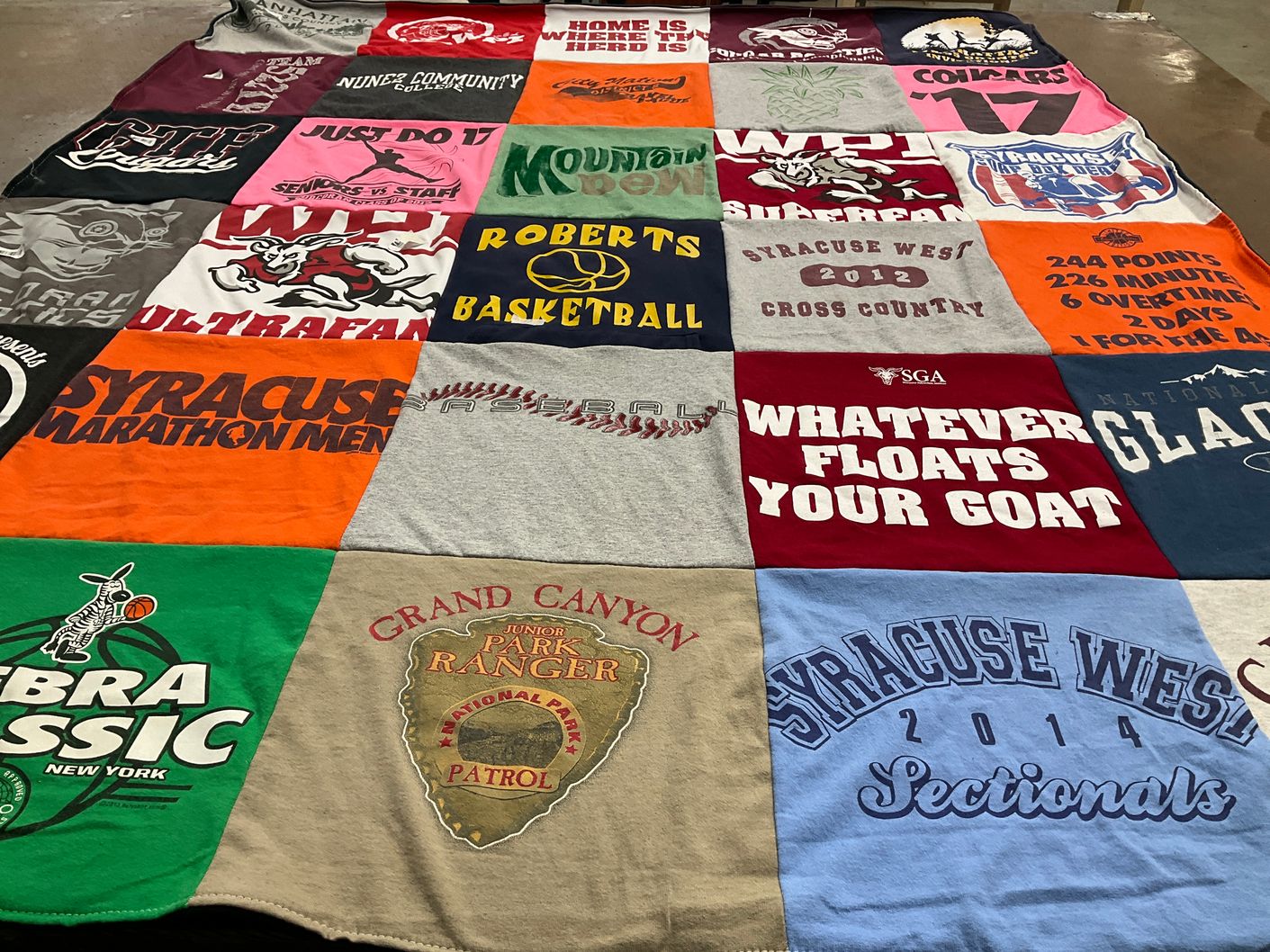 T-shirt quilt featuring syracuse university basketball, syracuse west high school cross country by Lynn from NY