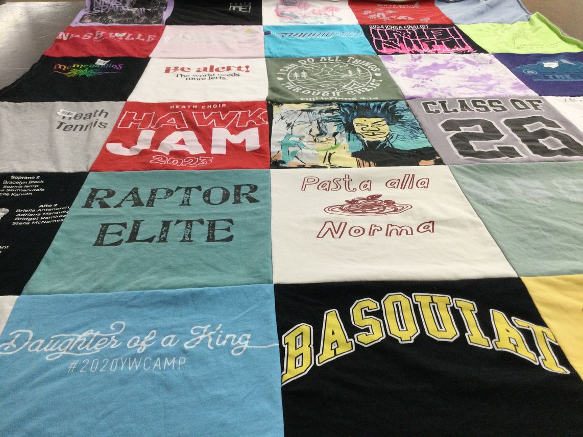 T-shirt quilt with music, theater themes by Kirsten from TX