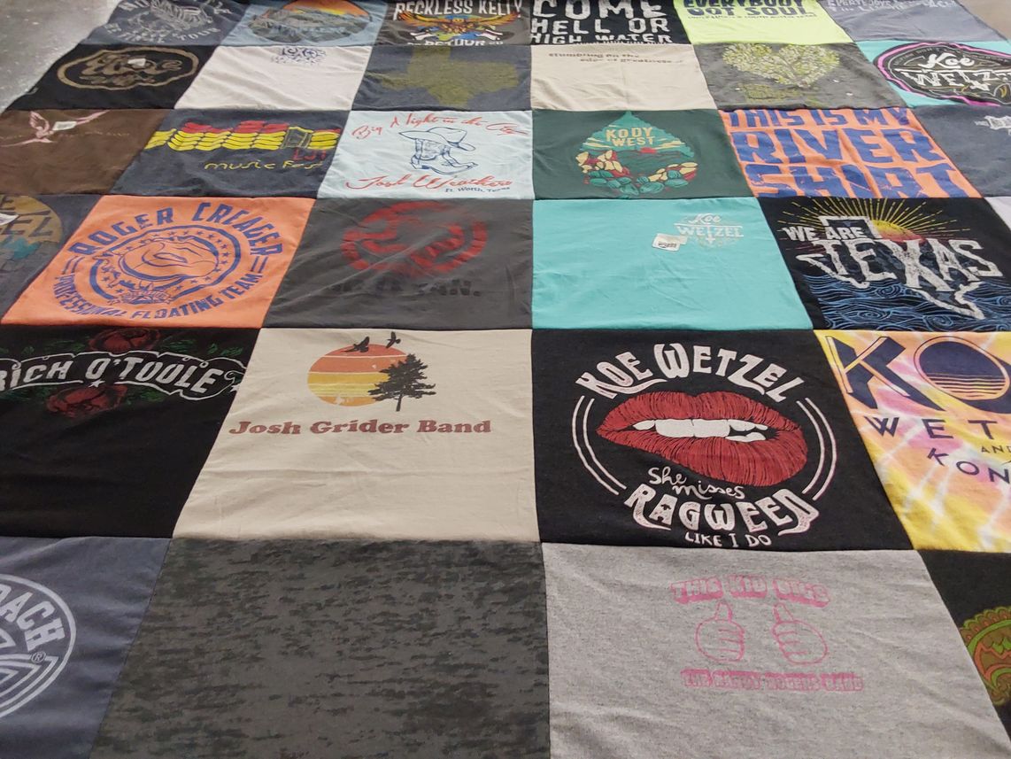 T-shirt quilt with country music, live music themes by Stacey from TX
