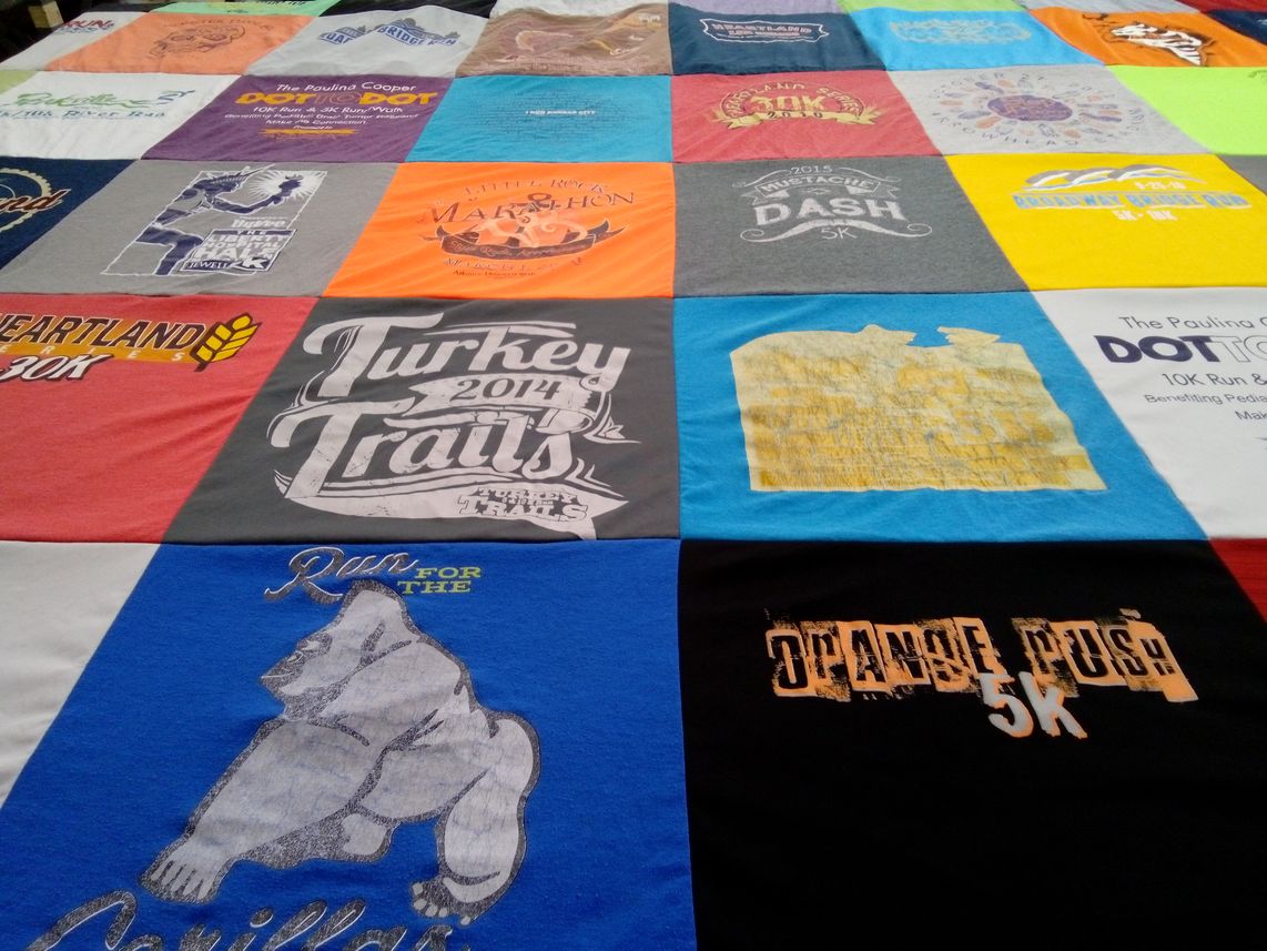 T-shirt quilt with running, marathons themes by Dawn from MO