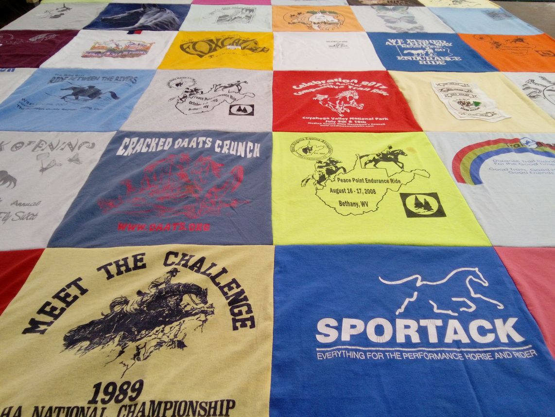 T-shirt quilt with endurance riding, horses themes by Susan from PA