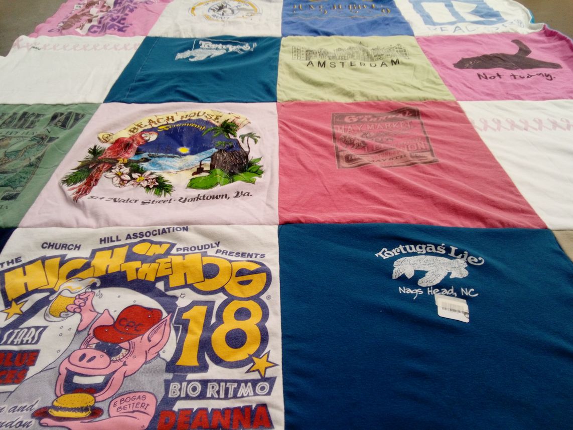 T-shirt quilt with beaches, vacations themes by Janice from VA