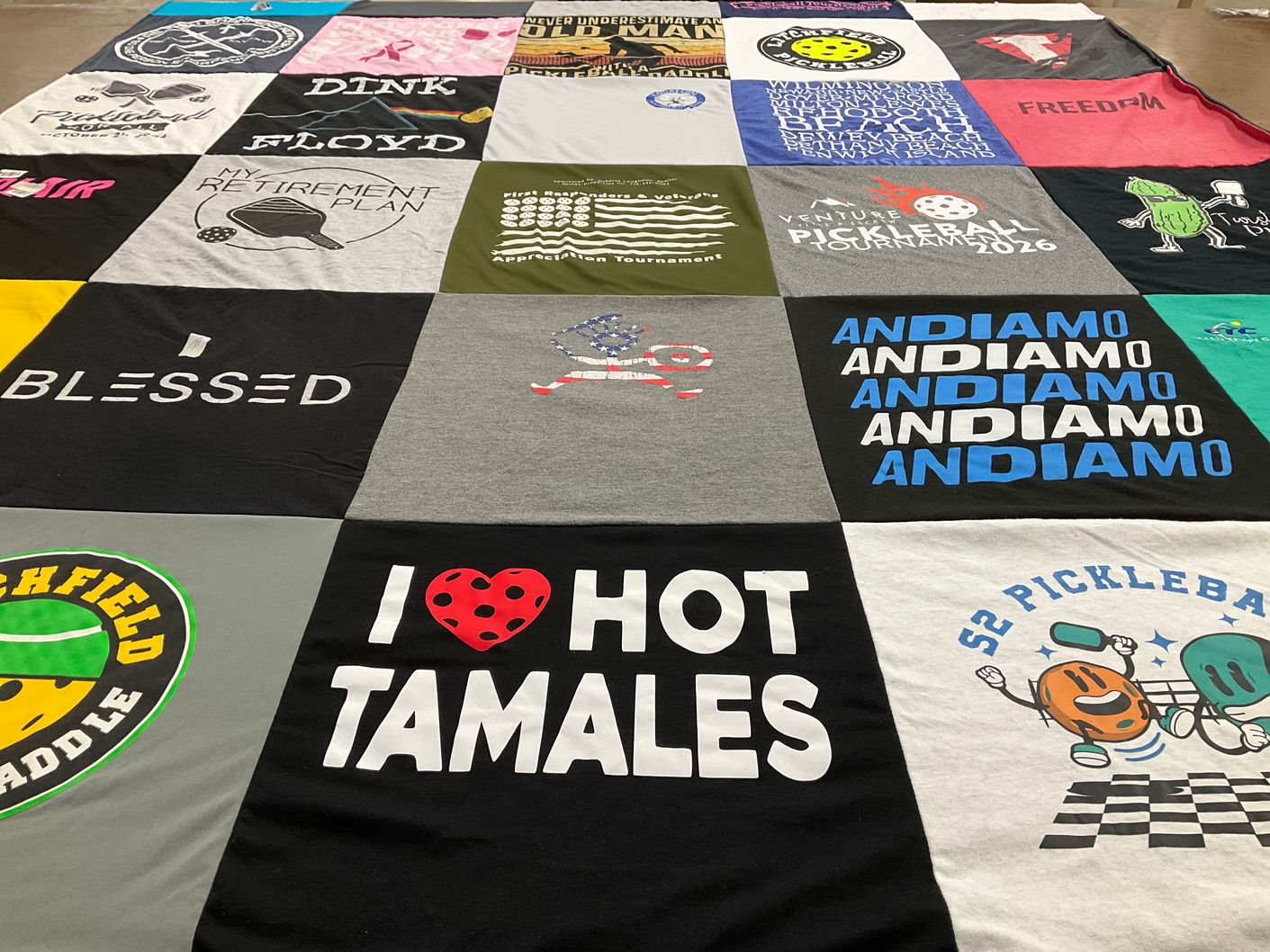 T-shirt quilt with pickleball themes by James from ID