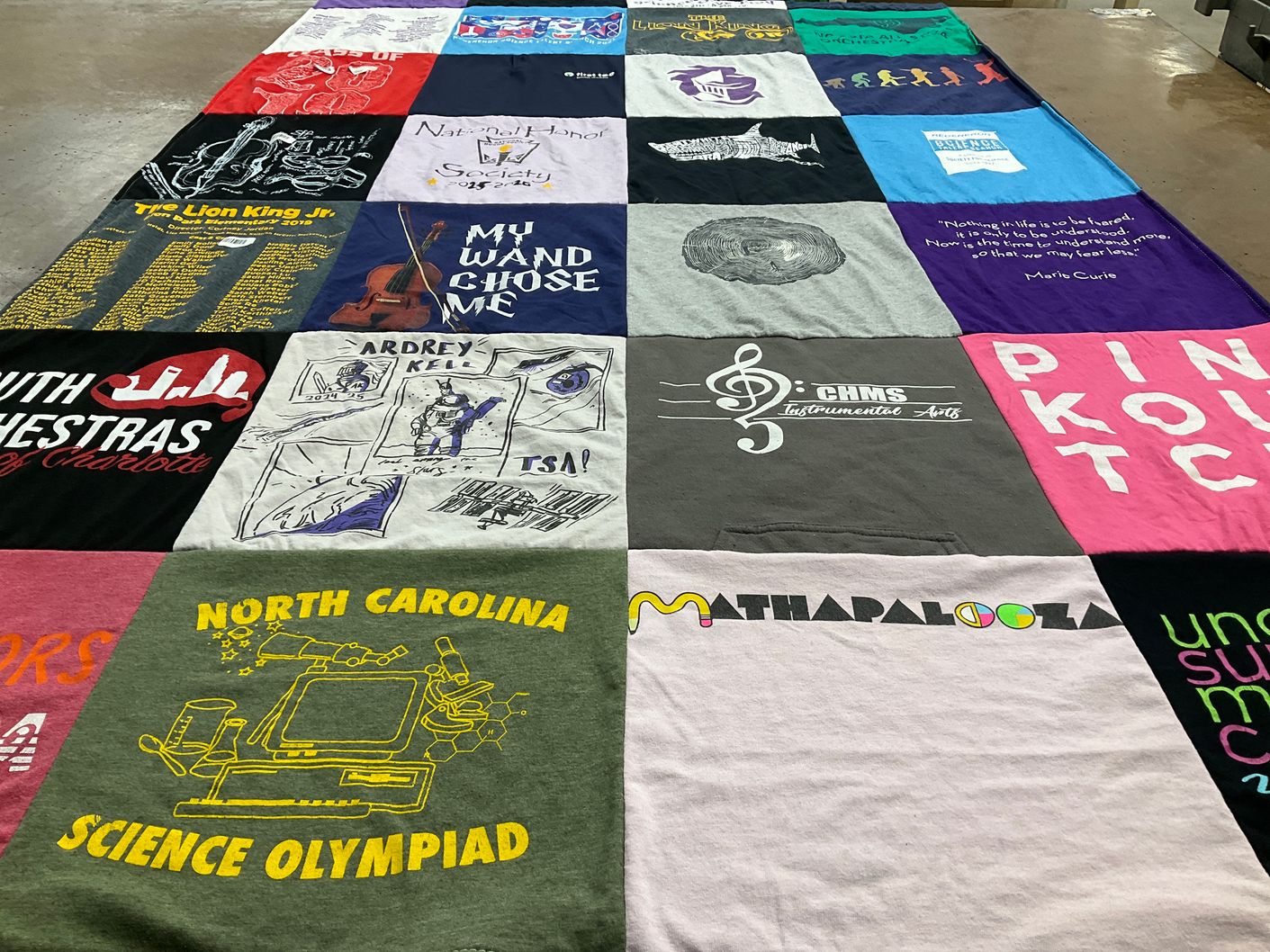 T-shirt quilt from ardrey kell high school by Vidya from NC
