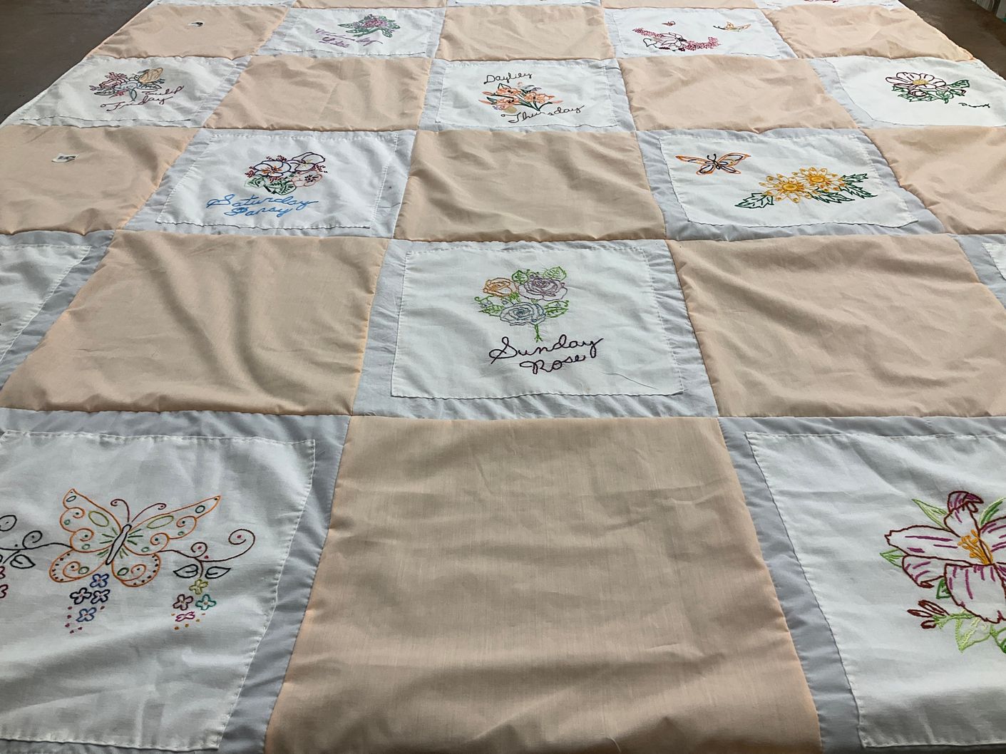 T-shirt quilt with embroidery, sewing themes by Barb from WV