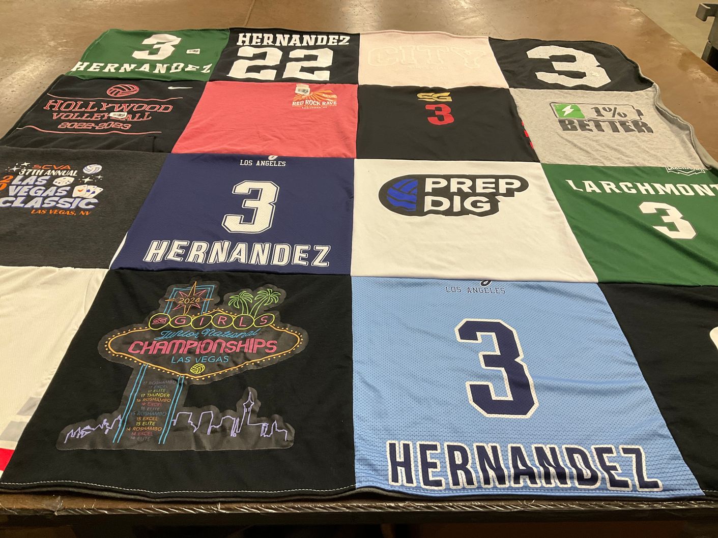 T-shirt quilt with volleyball themes by Vanessa from CA