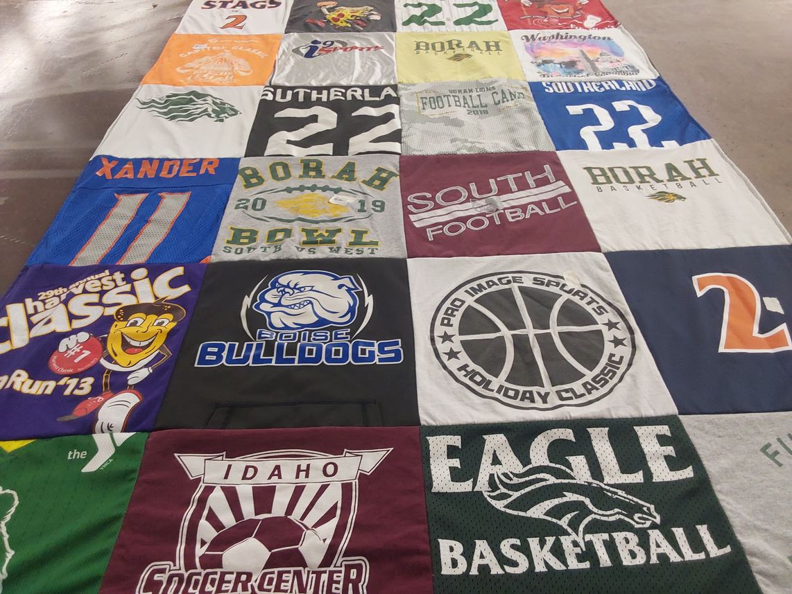 T-shirt quilt featuring boise bulldogs, eagle basketball by Abbie from ID