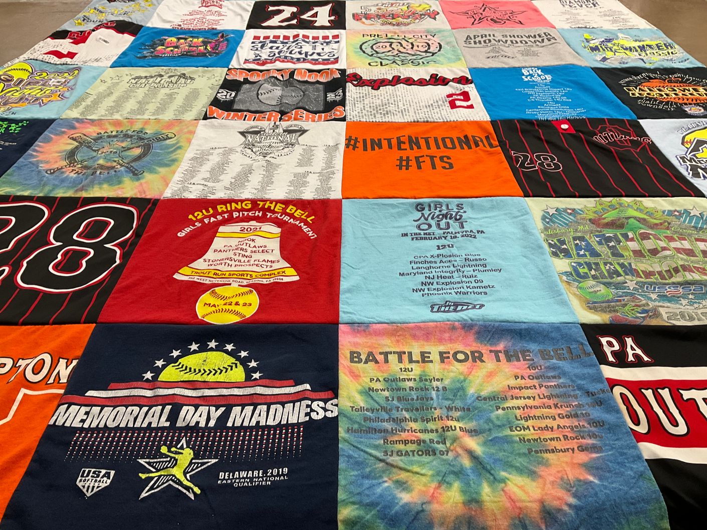 T-shirt quilt with softball, sports tournaments themes by Melissa from PA